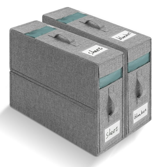 Nicewell 2 Pack Bed Sheet Organizers and Storage, Foldable Bed Sheet Organizer and Storage, Bed Sheet Organizer with Clear Window, Linen Closet Organizer for Bedding Sheets and Pillowcases, Grey