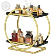 Nicewell 2 Tier Anti-Slip & Anti-Sway Perfume Organizer for Dresser, Solid Carbon Steel Perfume Stand with Silicone Anti-slip Strips, Multifunction Perfume Display for Lotion, Cosmetic, Skincare, Gold