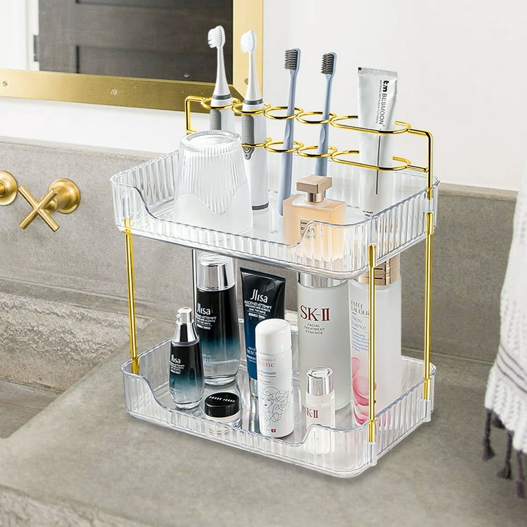 Nicewell 2 Tiers Bathroom Counter Organizer, Acrylic bathroom organizer  countertop, Makeup Organizer for Cosmetics and Toothbrush Holders, Skincare  Organizers for Bathroom Dresser Kitchen, White 
