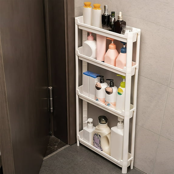 Nicewell 4 Tier Slim Storage Cart with Wheel, Wide 3.74'' Slim Rolling Storage Cart, 4 Tier Rolling Cart for Narrow Place, Rolling Carts with Wheels for Kitchen Bathroom Office Small Apartment, White