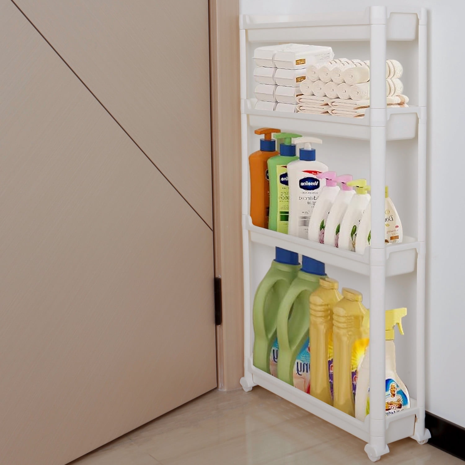 Nicewell 4 Tier Slim Storage Cart with Wheel, Wide 5.3" Rolling Cart for Narrow Place, Wider Version