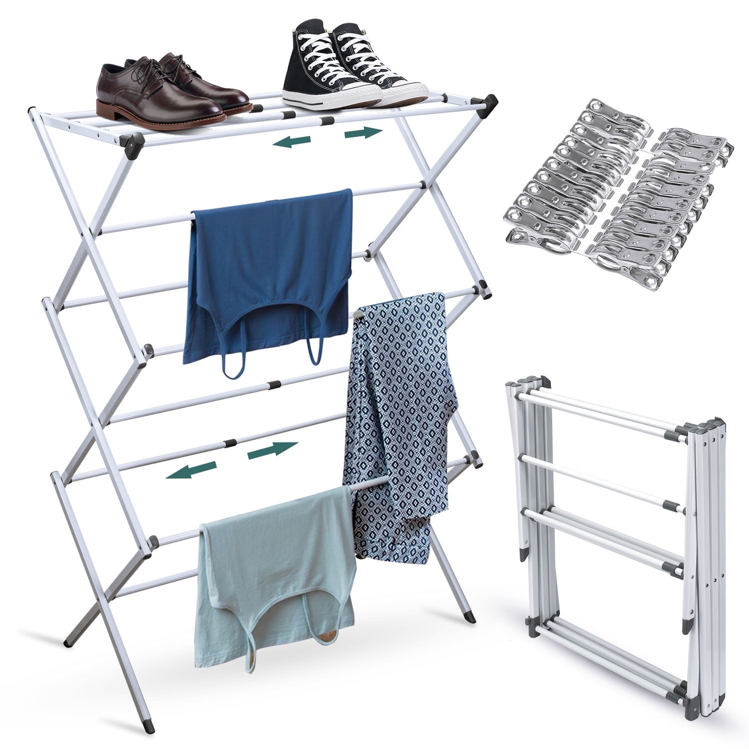 Nicewell Retractable Drying Rack Clothing with 20 Clips Fully Assembled Clothes Drying Rack Foldable 50 lbs Laundry Drying Rack White Walmart Business Supplies