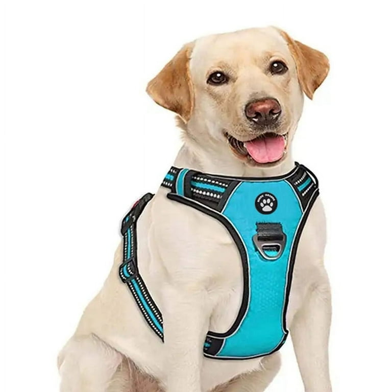 Niche Brands No Pull Choke Resistant Dog Harness Adjustable 3M Reflective Oxford Pet Vest Harness with Dual Leash Clips Soft Padded Dog Vest Adjustable Front with Easy Control Handle Blue L