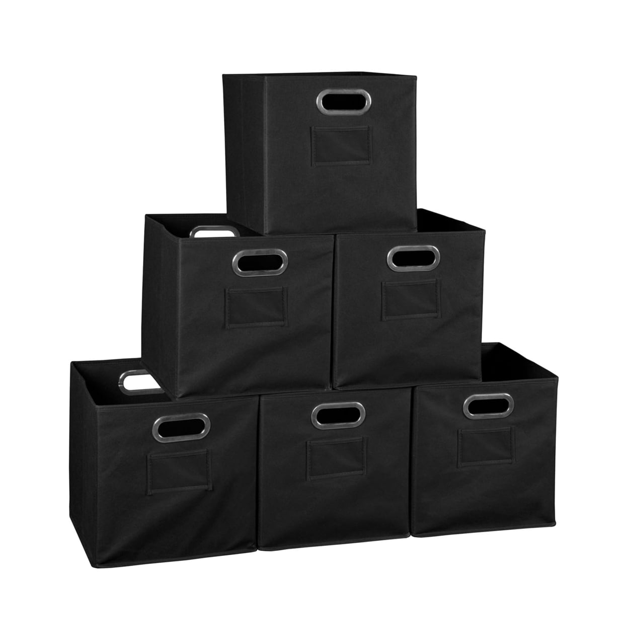 Black 12" Foldable Fabric Storage Cubes with Chrome Handles, Set of 6