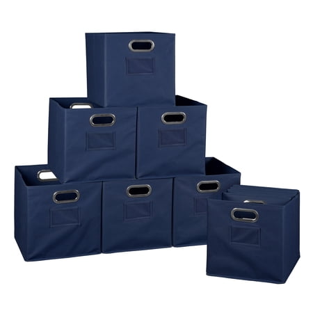 Niche Cubo Set of 12 Foldable Fabric Storage Bin with Label Holder- Blue