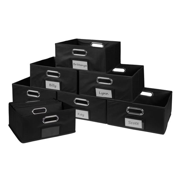 Niche Cubo Set of 12 Half-Size Foldable Fabric Storage Bins with Label Holders- Black