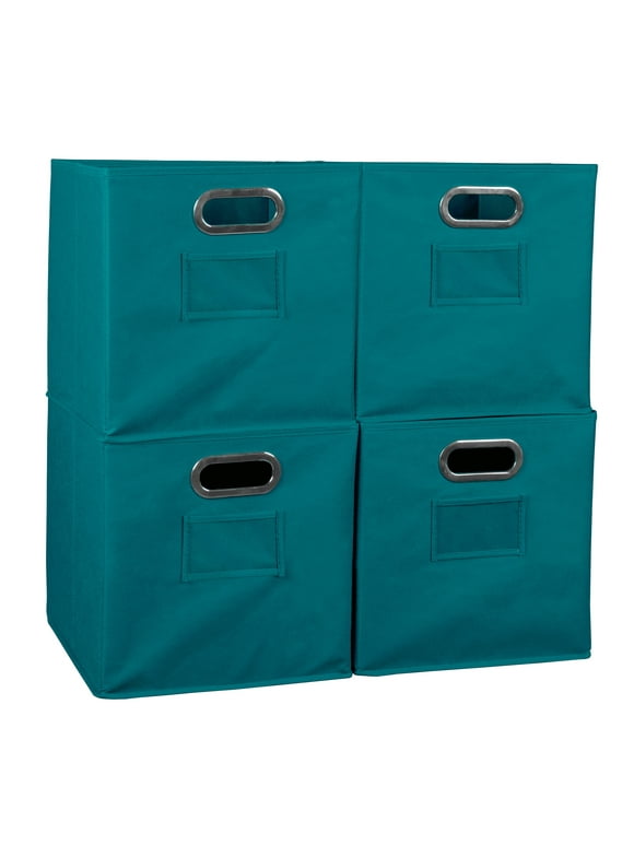 Niche Cubo Set of 4 Foldable Fabric Storage Bin with Label Holder- Teal