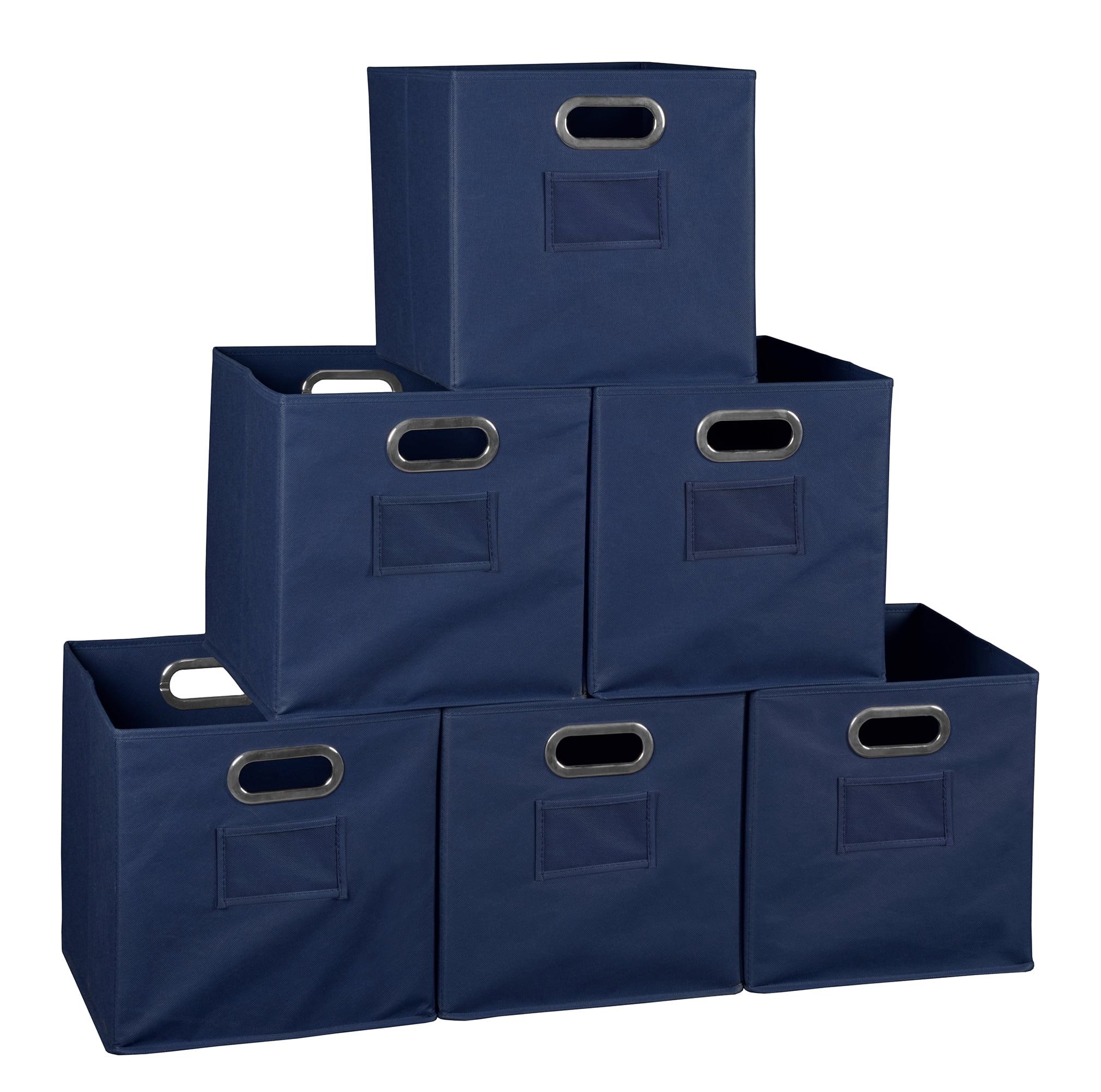 Blue Foldable Fabric Storage Cubes with Metal Handles, Set of 6