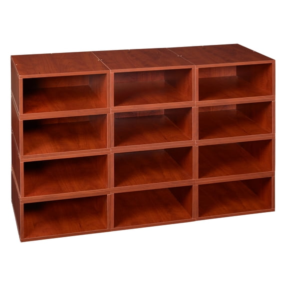 Niche Cubo Storage Organizer Open Bookshelf Set- 12 Half Size Cubes- Warm Cherry