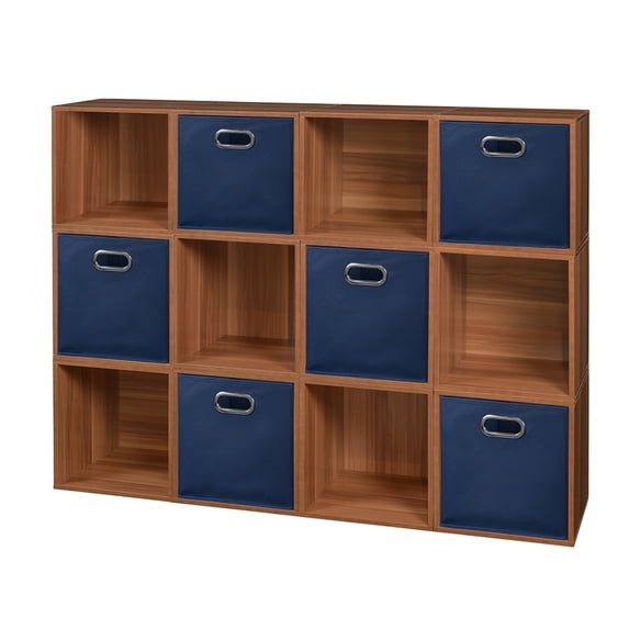 Niche Cubo Storage Set - 12 Cubes and 6 Canvas Bins- Warm Cherry/Blue