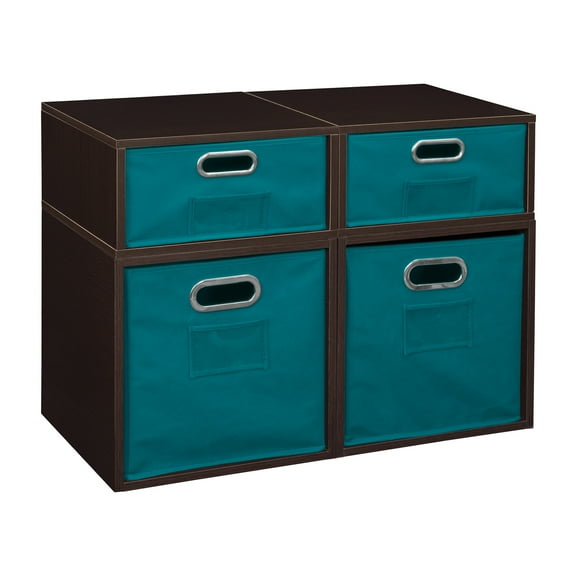Niche Cubo Storage Set- 2 Full/2 Half w/ Foldable Storage Bins- Truffle/Teal