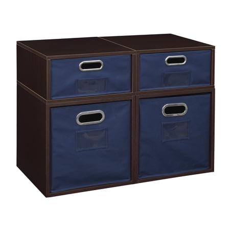 Niche Cubo Storage Set- 2 Full Cubes/2 Half Cubes with Foldable Storage Bins- Truffle/Blue