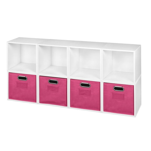 Niche Cubo Storage Set - 8 Cubes and 4 Canvas Bins- White Wood Grain/Pink