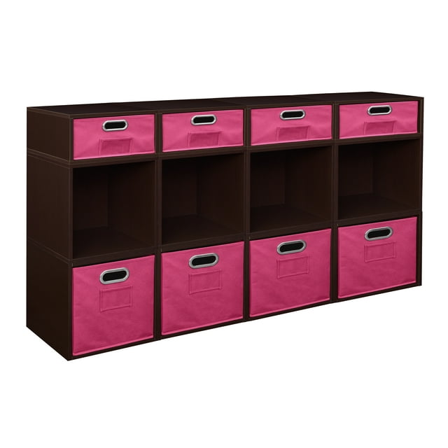 Niche Cubo Storage Set- 8 Full Cubes/4 Half Cubes with Foldable Storage Bins- Truffle/Pink