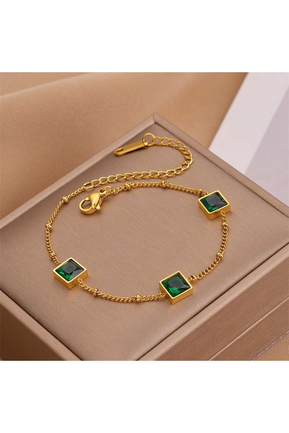 Niche Design Gold Square Emerald Zircon Titanium Steel Bracelet