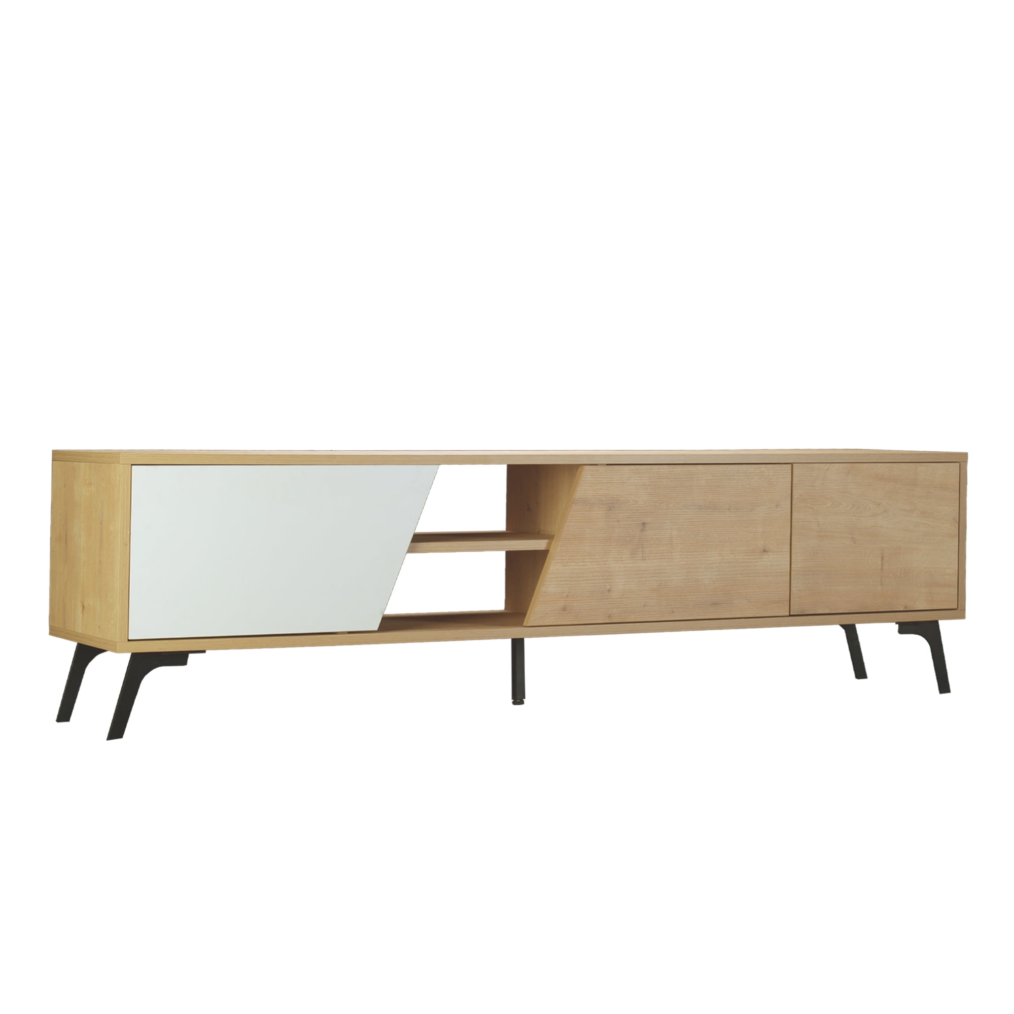 Light Oak and Black TV Stand with Storage Cabinets for 70" TVs