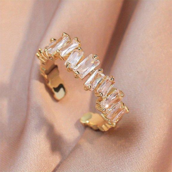 Niche Fashion DIY Creative Design Ring with Rhinestones, Hip-Hop Style, Irregular Zirconia Open Adjustable Ring, Trendy Black, White, And Green Zirconia Copper Material, Suitable for Both Men And