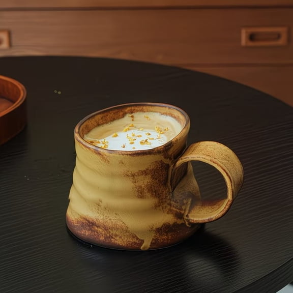 Niche Handmade Stoneware Irregular Mug - Unique Retro Glaze for Coffee, Latte, and Breakfast Beverages