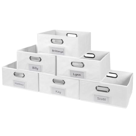 Niche Cubo Set of 6 Half-Size Foldable Fabric Storage Bins with Label Holders- White