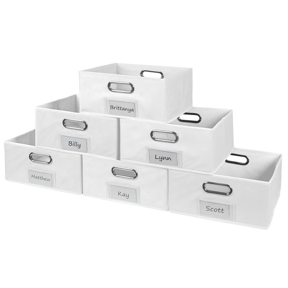 Niche Cubo Set of 6 Half-Size Foldable Fabric Storage Bins with Label Holders- White