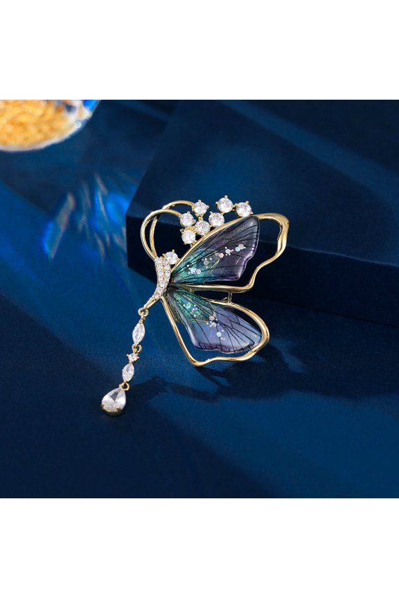 Niche Temperament, High-end Sense, Suit Jacket, Coat Accessories, Multi-purpose Transparent Wings, Water Droplets, Fringed Butterfly Brooch