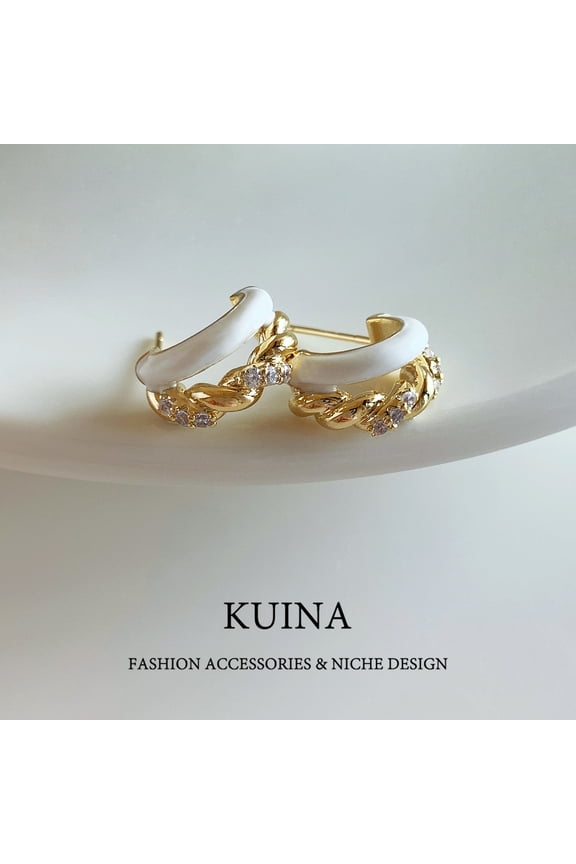 Niche design gold twist enamel earrings hoop sterling silver pin earrings female senior sense of exquisite small ear jewelry