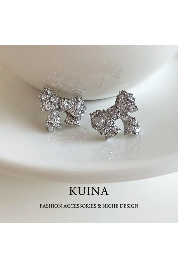 Niche exquisite flash diamond bow earrings new temperament light luxury senior sense of atmosphere earrings unique earrings