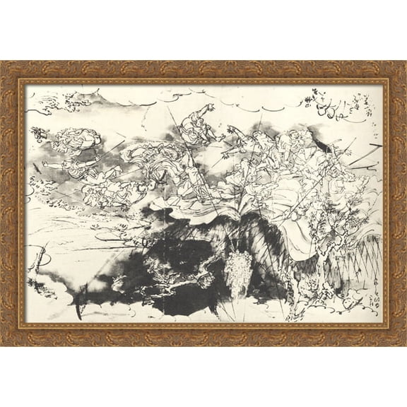 Nichiren saved from the executioners sword 38x28 Large Gold Ornate Wood Framed Canvas Art by Utagawa Kuniyoshi