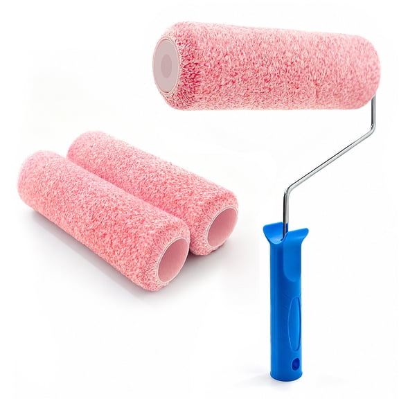 Nichiyo 4-Piece 9 inch Paint Roller Kit with 3 Microfiber Covers, for Walls Ceilings Furniture, Washable Reusable, Pink