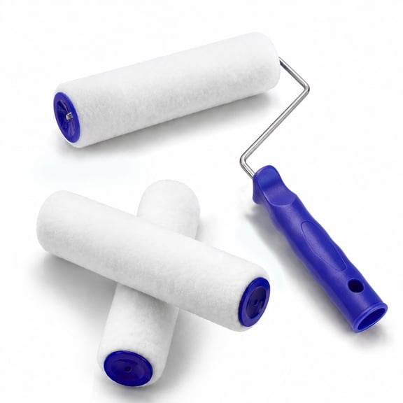 Nichiyo 4-Piece 9 inch Paint Roller Kit with 3 Roller Covers, 3/8" Nap, High Density No Shedding Microfiber Covers Frame Set for Walls Ceilings Furniture
