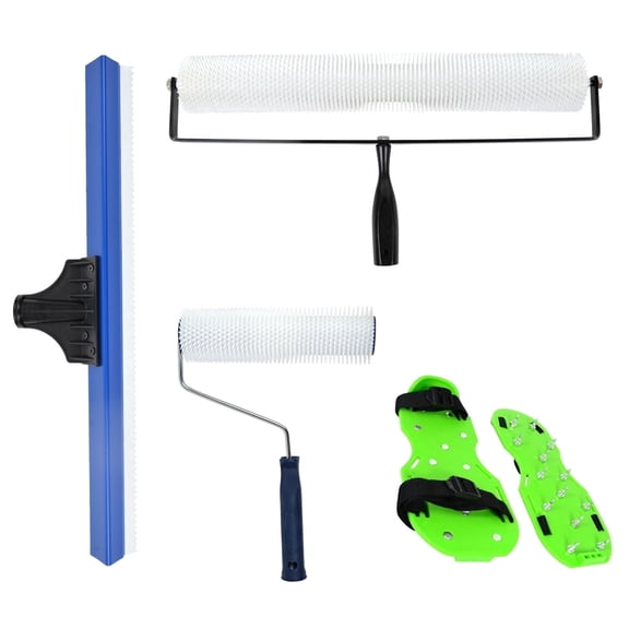 Nichiyo 4-in-1 Self-Leveling Cement & Epoxy Tool Kit with Spike Rollers (0.5in Tooth Height), Leveling Rake, Spike Shoes for Concrete (DP-3)