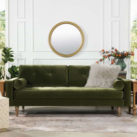 Nicholas 83.5" Mid-Century Modern Sofa, Olive Green Performance Velvet