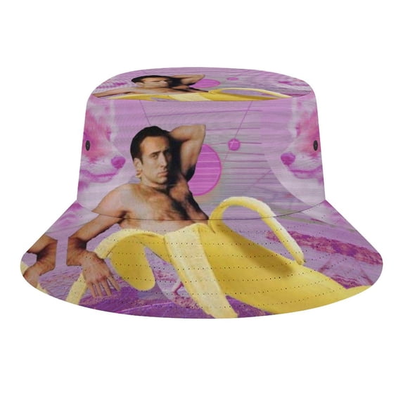 Nicholas Cage Banana Vaporwave Bucket Hats for Women Men Travel Fashion Sun Cap Packable Outdoor Fisherman Hat