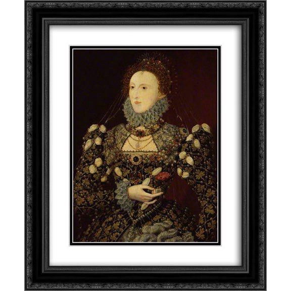 Nicholas Hilliard 2x Matted 20x24 Black Ornate Framed Art Print 'Queen Elizabeth I'