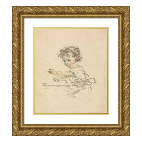 Nicholas Pocock 12x14 Gold Ornate Wood Frame and Double Matted Museum Art Print Titled - Child Seated