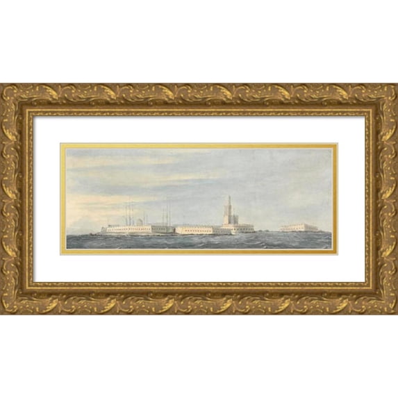 Nicholas Pocock 24x11 Gold Ornate Framed and Double Matted Museum Art Print Titled - Mole Head, Algiers (1816)
