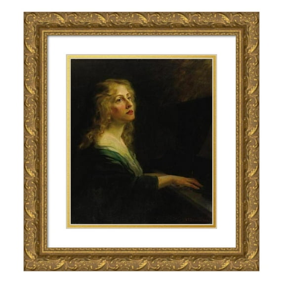 Nicholas Richard Brewer 20x23 Gold Ornate Framed and Double Matted Museum Art Print Titled - Woman at the Piano (1906)