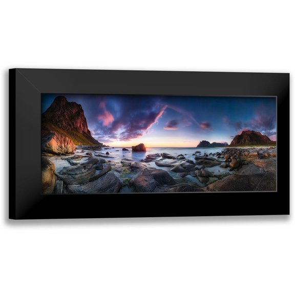 Nicholas Roemmelt, Dr. 18x10 Black Modern Framed Museum Art Print Titled - Utakleiv Sunset