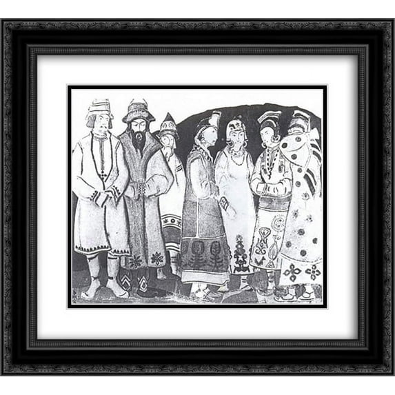 Nicholas Roerich 2x Matted 22x20 Black Ornate Framed Art Print 'The scene with seven figures in costumes'