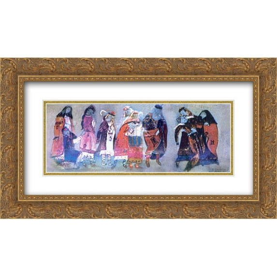 Nicholas Roerich 2x Matted 24x14 Gold Ornate Framed Art Print 'Sketches of costumes for Prince Igor'