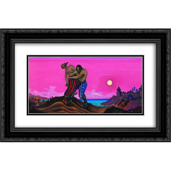 Nicholas Roerich 2x Matted 24x16 Black Ornate Framed Art Print 'Mstislav's duel with Rededia'