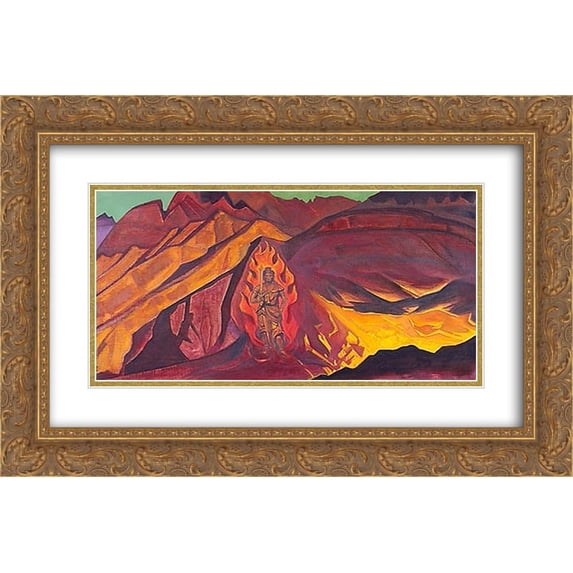 Nicholas Roerich 2x Matted 24x16 Gold Ornate Framed Art Print 'Guardian of the Entrance'