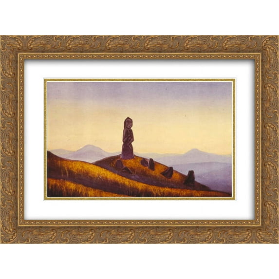 Nicholas Roerich 2x Matted 24x18 Gold Ornate Framed Art Print 'Guardian of desert'