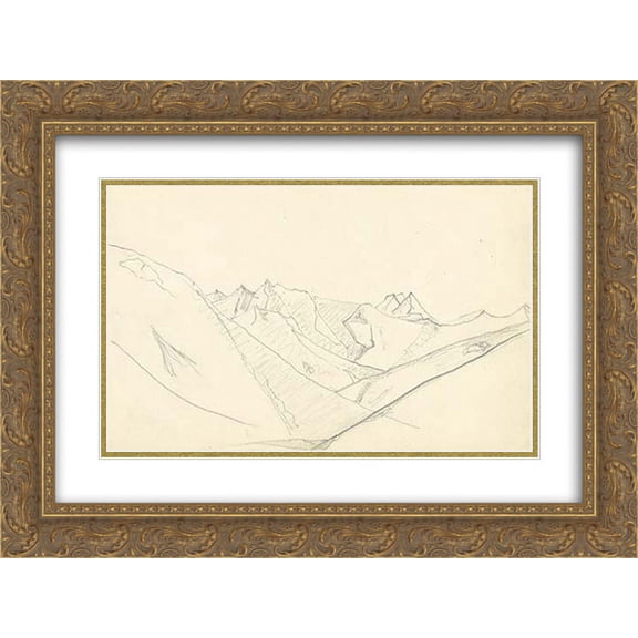 Nicholas Roerich 2x Matted 24x18 Gold Ornate Framed Art Print 'Guri Guri Dhar ridge'