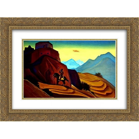 Nicholas Roerich 2x Matted 24x18 Gold Ornate Framed Art Print 'Hystaspes. Shahnameh.'