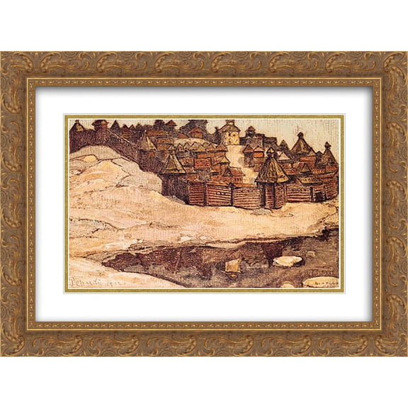 Nicholas Roerich 2x Matted 24x18 Gold Ornate Framed Art Print 'Old town'