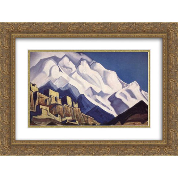 Nicholas Roerich 2x Matted 24x18 Gold Ornate Framed Art Print 'Tibet. Monastery in the mountains. (Rakaposhi)'
