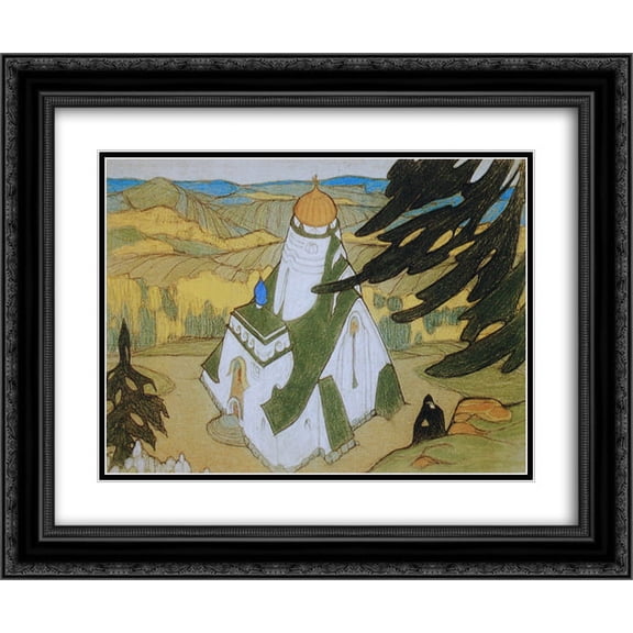 Nicholas Roerich 2x Matted 24x20 Black Ornate Framed Art Print 'A Temple'