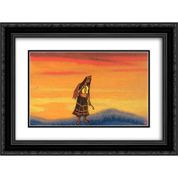 Nicholas Roerich 2x Matted 24x20 Black Ornate Framed Art Print 'Captive with rose'