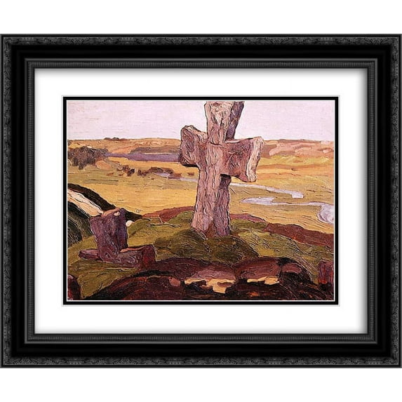 Nicholas Roerich 2x Matted 24x20 Black Ornate Framed Art Print 'Cross on the Truvor mound'